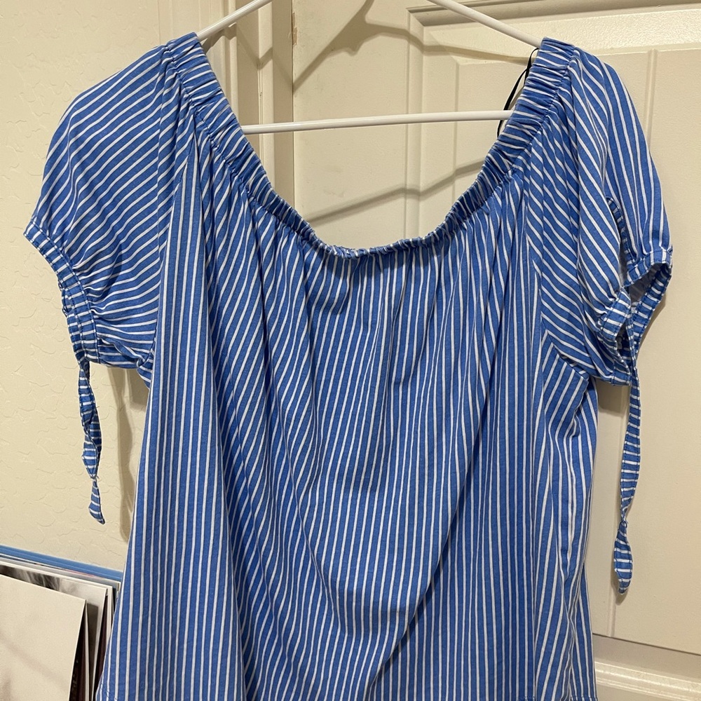 H&M Blue & White Stripped Off The Shoulder Top
